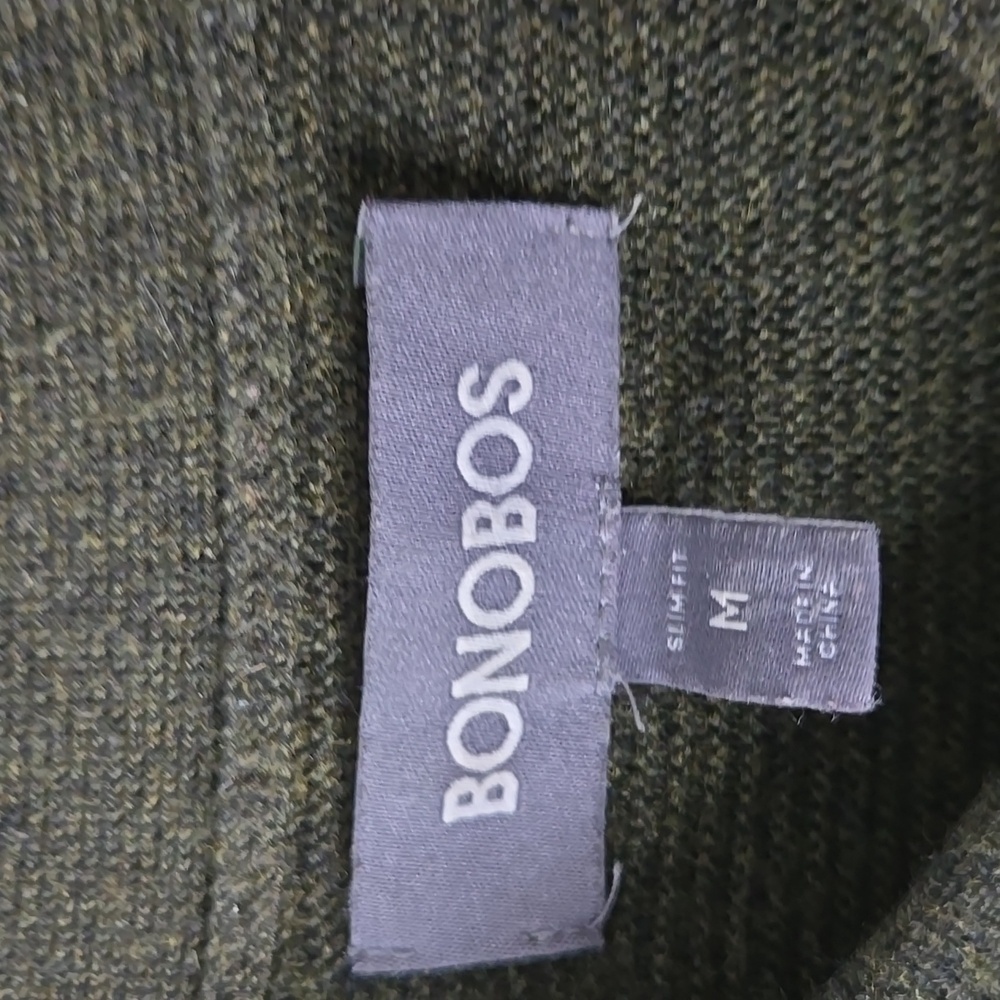 Bonobos Dark Green Academia 100% Extra Fine merino Wool sweater - Picture 2 of 7